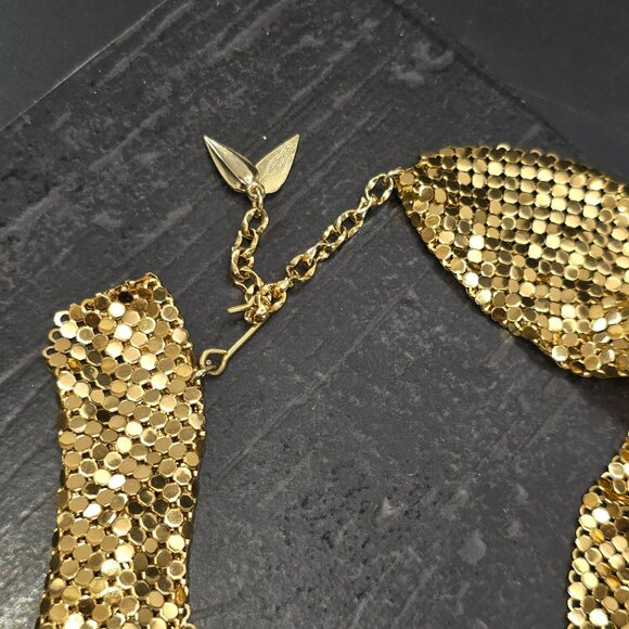 Vintage Whiting & Davis Gold Mesh Bib Necklace Statement Jewelry HS220 - Picture 4 of 8